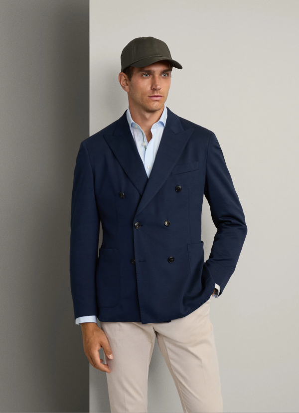 ジャージーダブルブレストブレザー / ネイビー