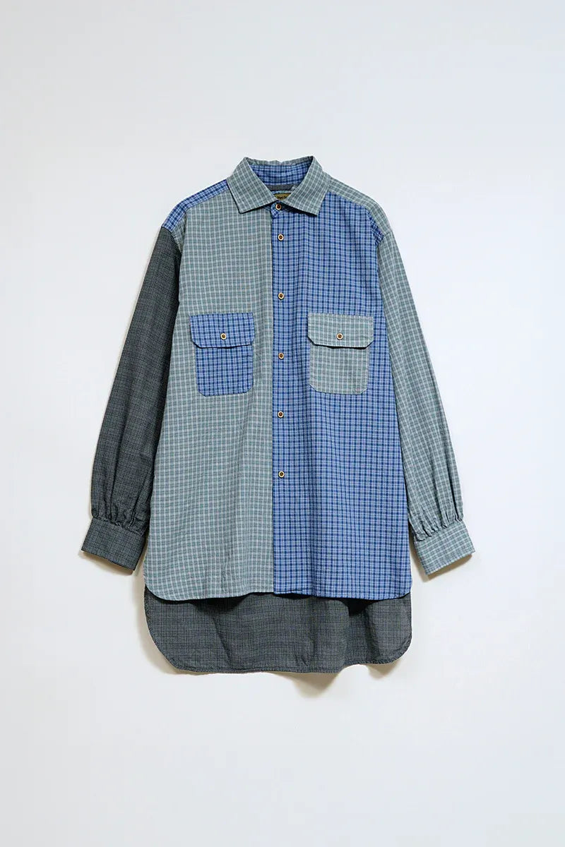 グランパシャツ クレイジーパターンドビー ブルー | Nigel Cabourn