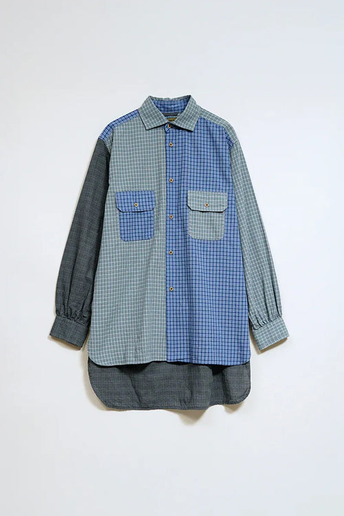 グランパシャツ クレイジーパターンドビー ブルー | Nigel Cabourn