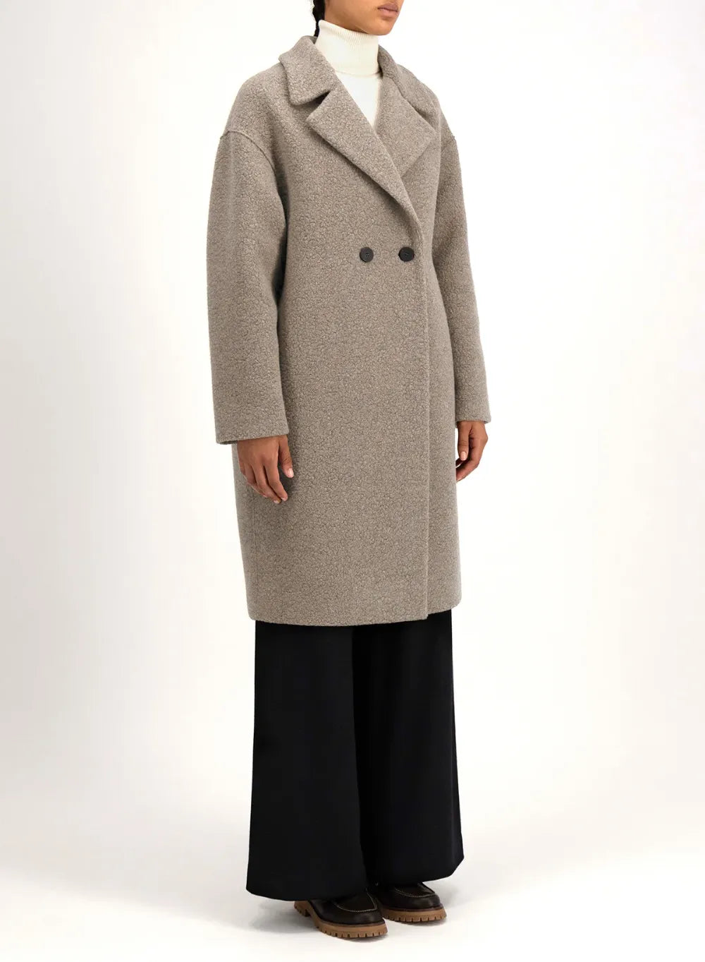 【予約販売】WOMEN / ブークレ ドロップショルダーコート / トープ
