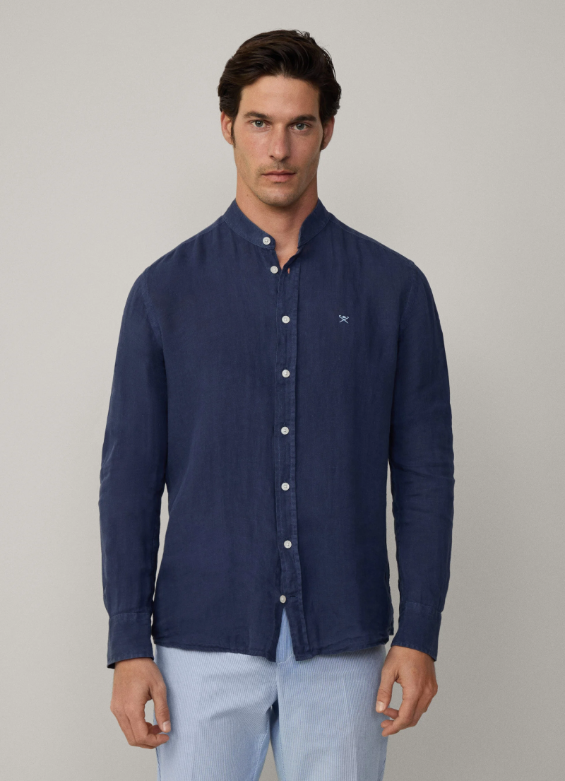 テーラードフィット リネンポーターシャツ / インクブルー XS