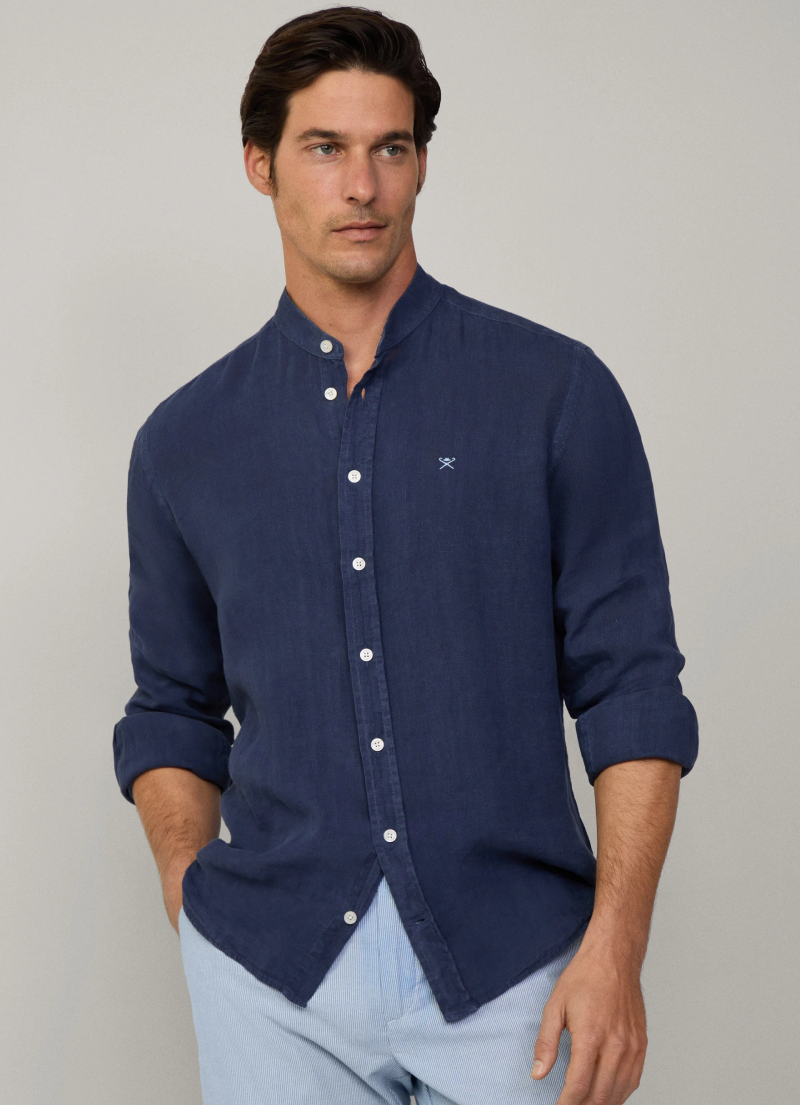 テーラードフィット リネンポーターシャツ / インクブルー XS