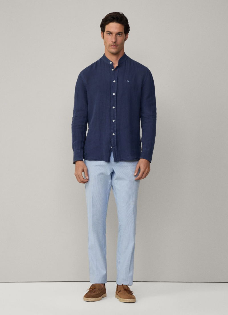 テーラードフィット リネンポーターシャツ / インクブルー XS