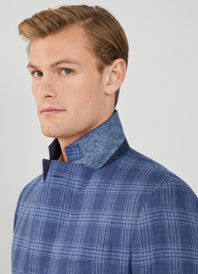 ウール＆シルクチェックブレザー / ブルー 40