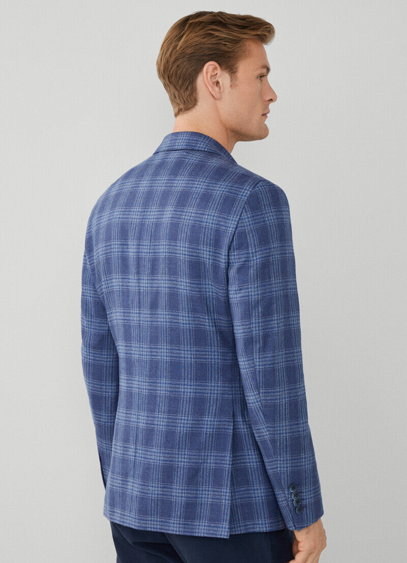 ウール＆シルクチェックブレザー / ブルー 40