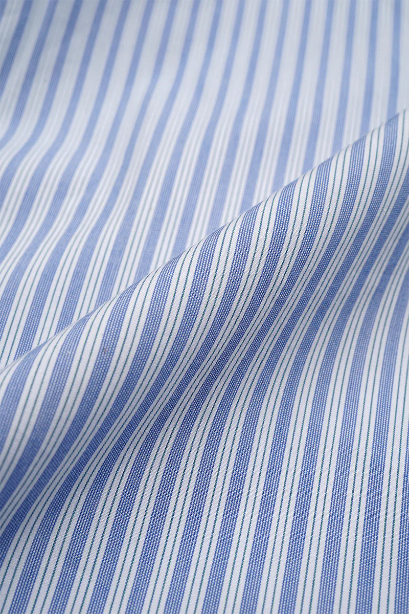 WOMAN / ギャザーカラーブラウス - ストライプ / ブルー