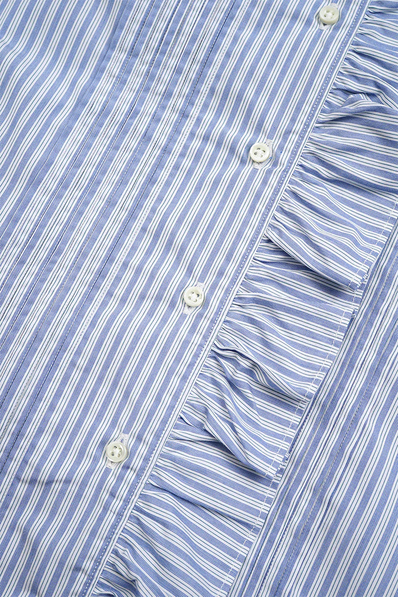 WOMAN / ギャザーカラーブラウス - ストライプ / ブルー