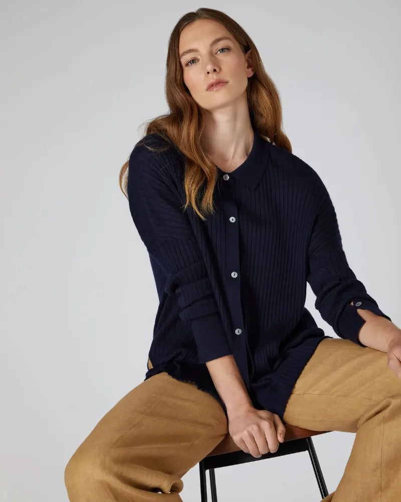 リラックス カシミヤニットシャツ / ネイビーブルー