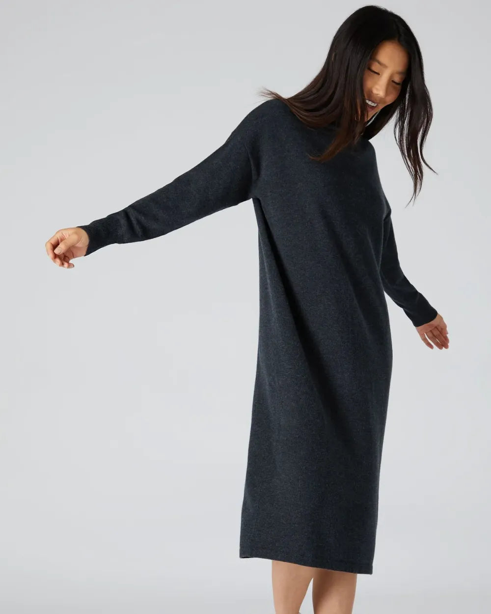 WOMEN / ロールネック カシミヤドレス / チャコールグレー
