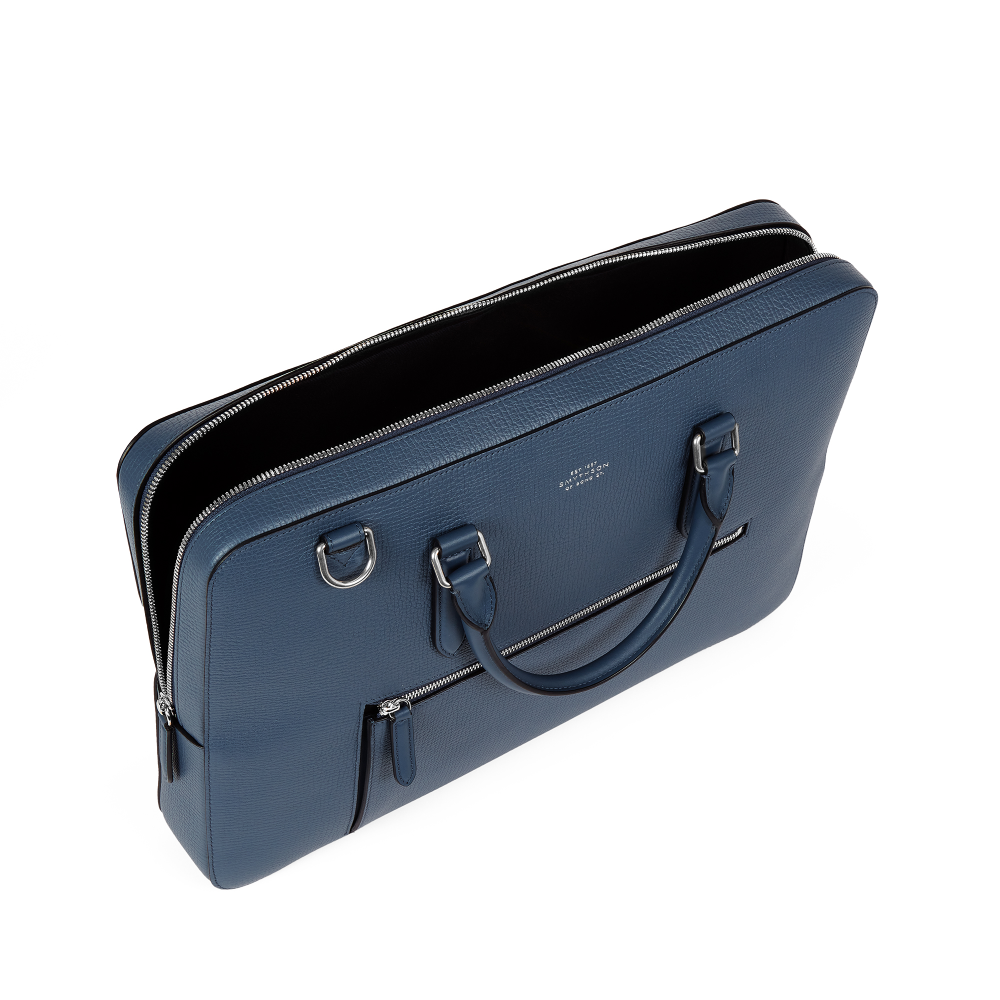 Ludlowレザー Envelope レザージップフロントスリムブリーフケース / アドミラルブルー