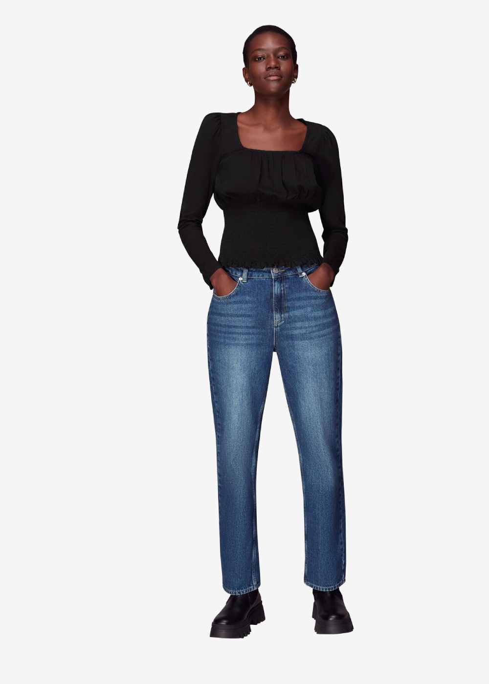 スクエアネックシャーリングトップス / ブラック