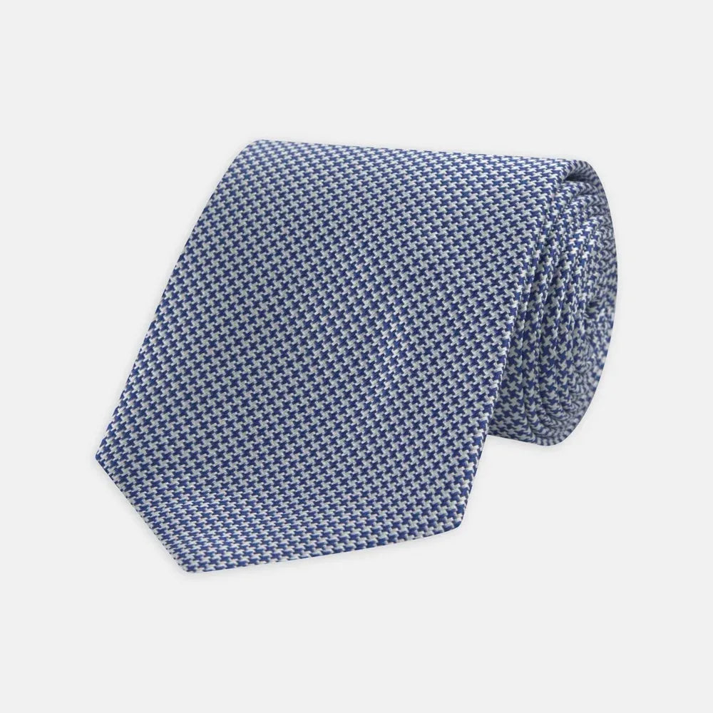 【予約販売】ハウンドトゥース シルクネクタイ / ブルー×ホワイト