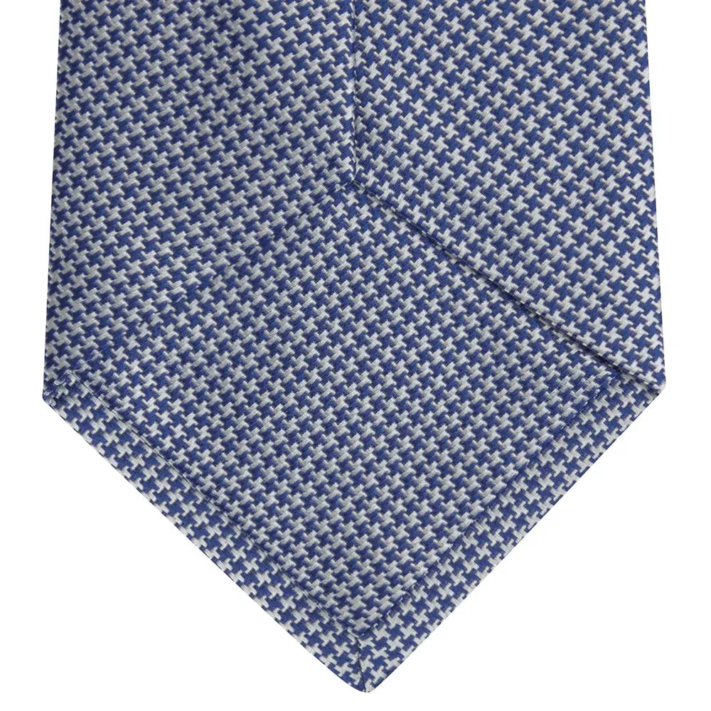 【予約販売】ハウンドトゥース シルクネクタイ / ブルー×ホワイト