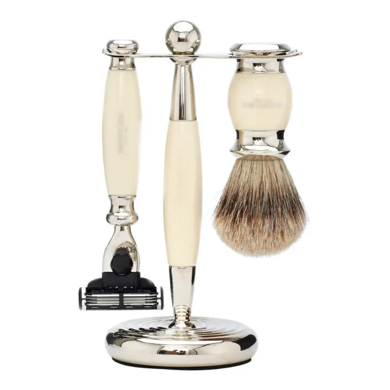 エドワーディアン シェービングブラシ＆レザーセット / アイボリー