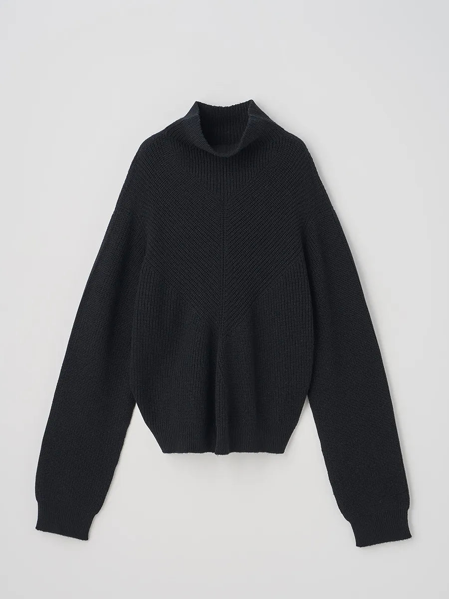 WOMEN / リブ ファンネルネック ニットプルオーバー CANNICK 7G / ブラック
