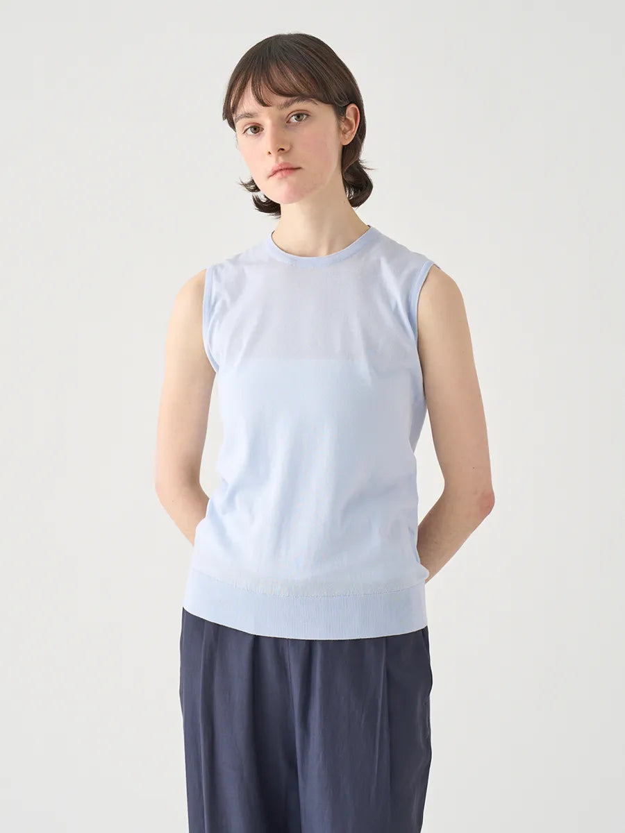 レディース / ノースリーブコットンニットプルオーバー KERRY 30G MODERN FIT / DEW（ペールブルー）