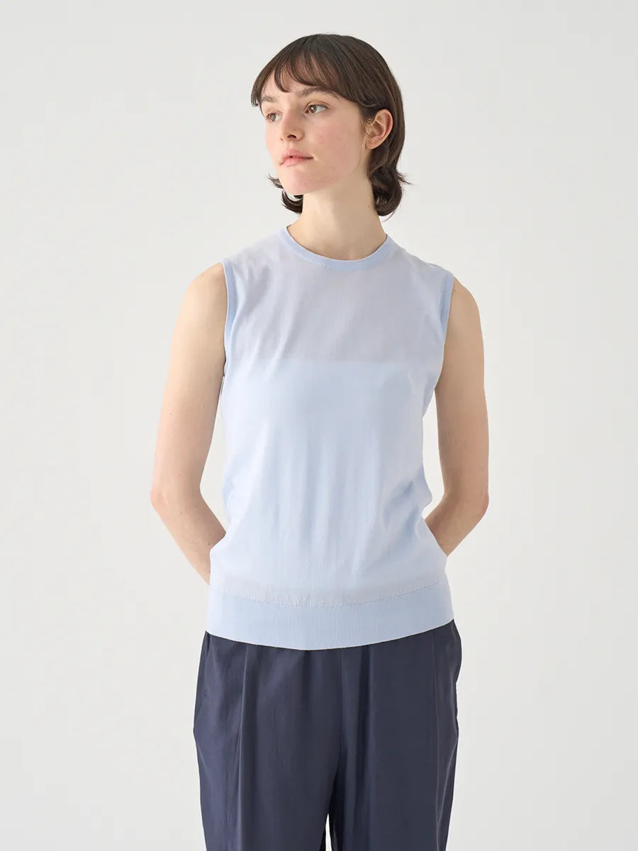 レディース / ノースリーブコットンニットプルオーバー KERRY 30G MODERN FIT / DEW（ペールブルー）