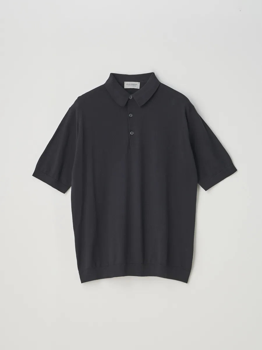 メンズ / 半袖コットンニットポロシャツ REID 30G MODERN FIT / BLACK（ブラック）