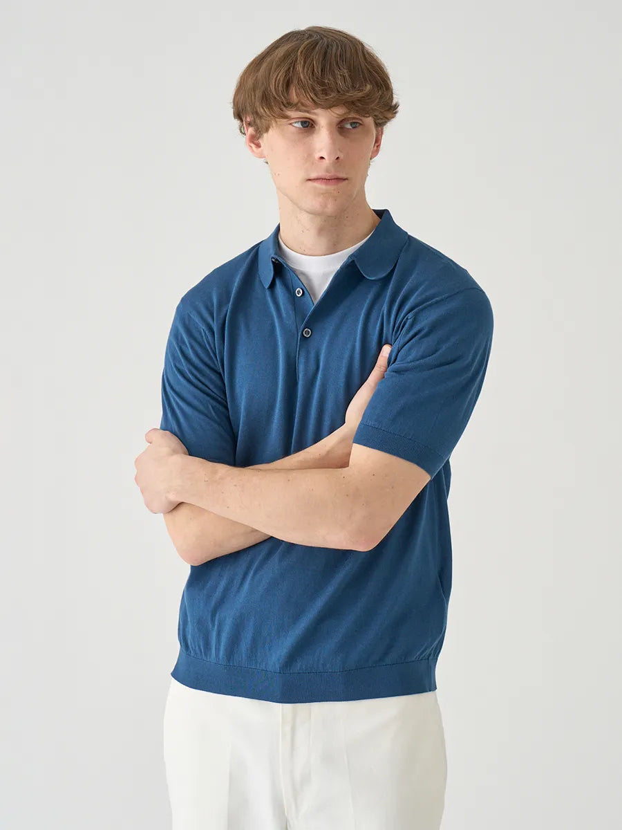 メンズ / 半袖コットンニットポロシャツ REID 30G MODERN FIT / DELFT BLUE（ディープブルー）