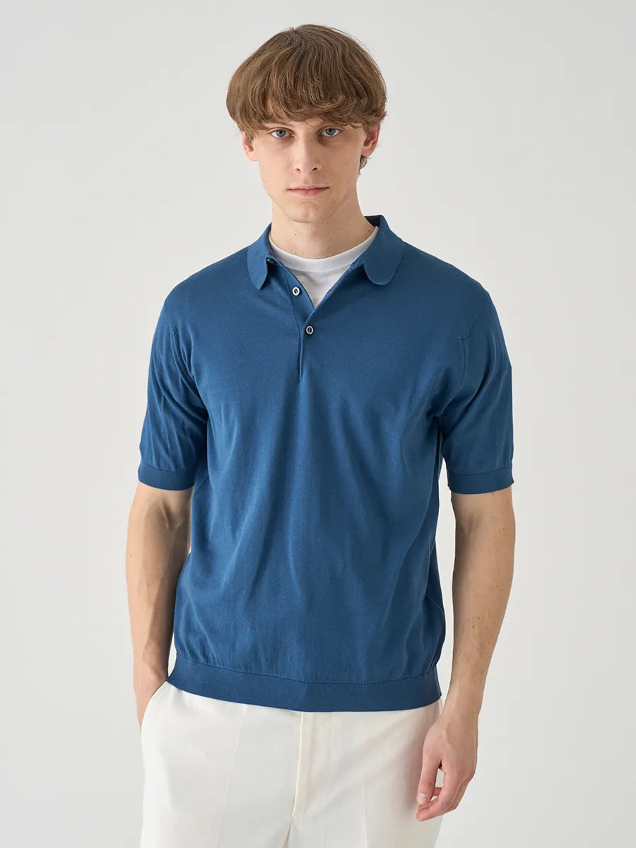 メンズ / 半袖コットンニットポロシャツ REID 30G MODERN FIT / DELFT BLUE（ディープブルー）