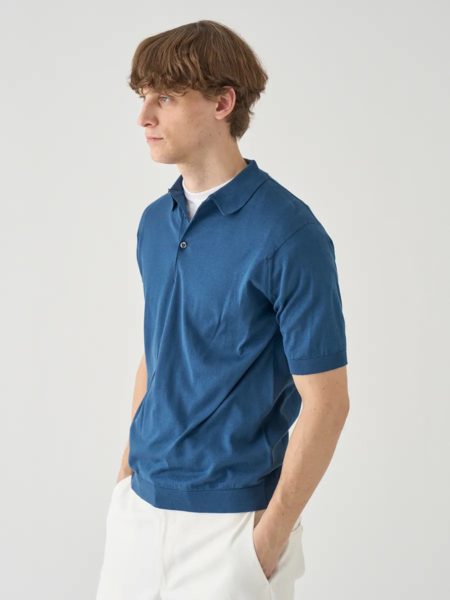 メンズ / 半袖コットンニットポロシャツ REID 30G MODERN FIT / DELFT BLUE（ディープブルー）
