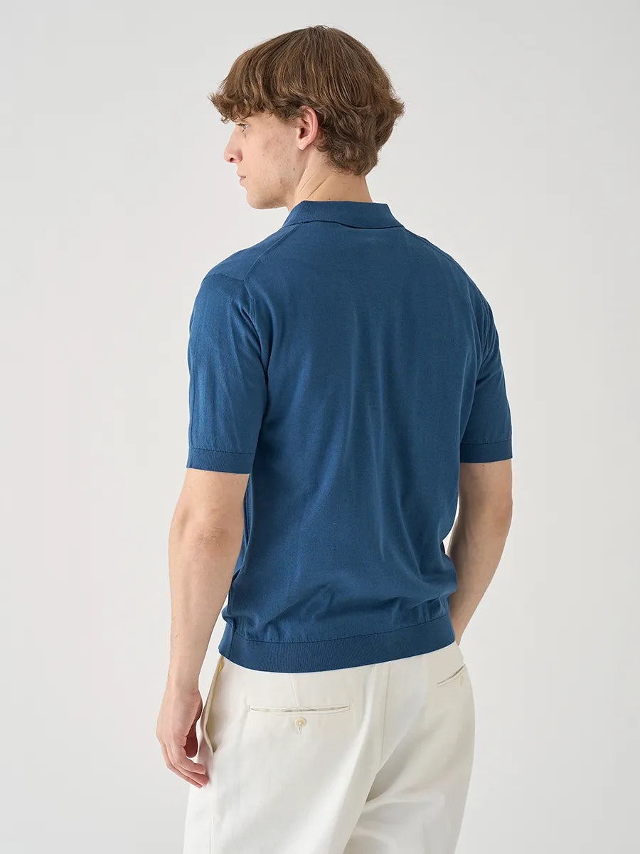 メンズ / 半袖コットンニットポロシャツ REID 30G MODERN FIT / DELFT BLUE（ディープブルー）