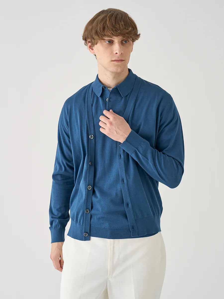 メンズ / 半袖コットンニットポロシャツ REID 30G MODERN FIT / DELFT BLUE（ディープブルー）