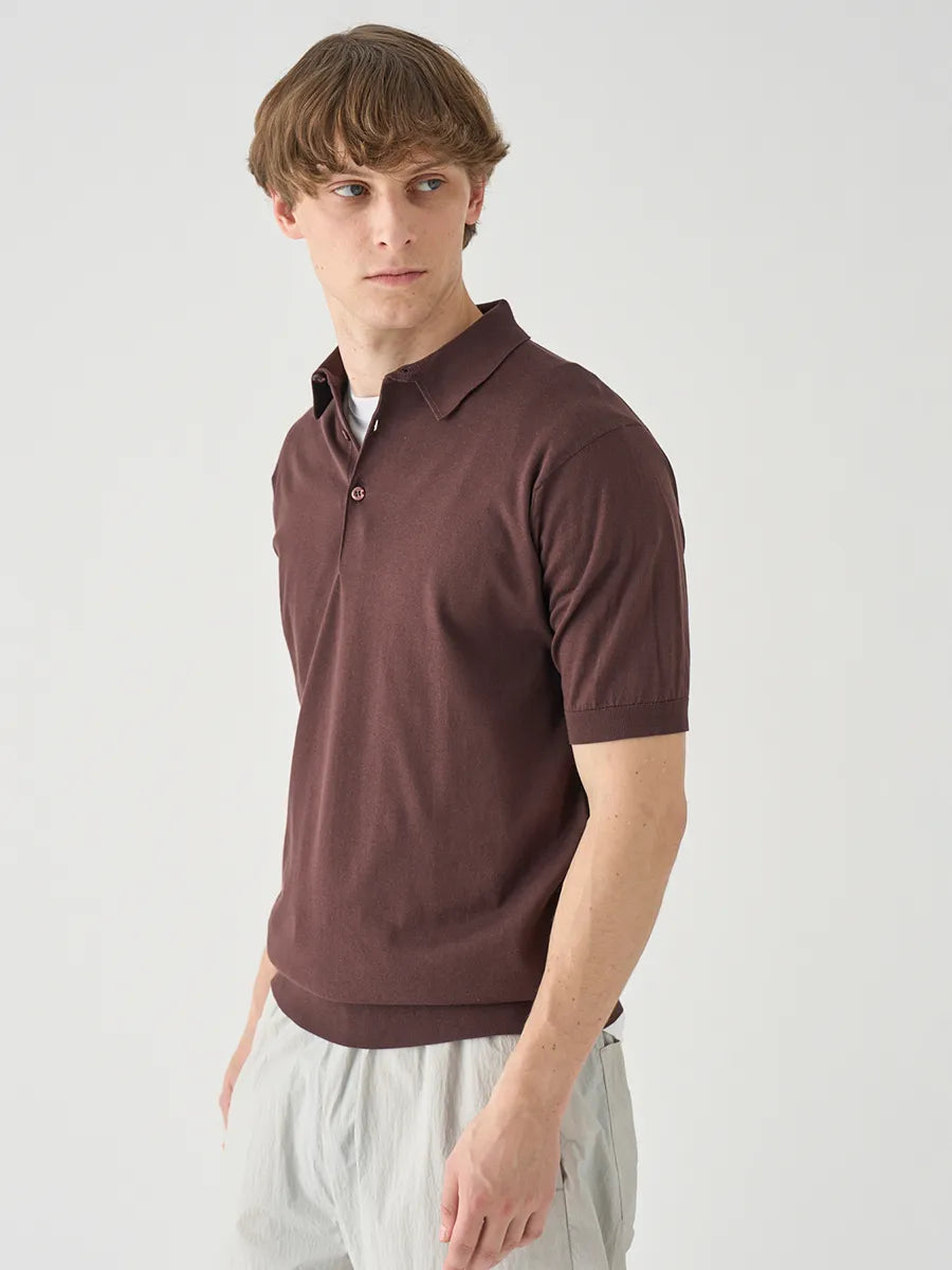 メンズ / 半袖コットンニットポロシャツ REID 30G MODERN FIT / RAISIN（ブラウン）