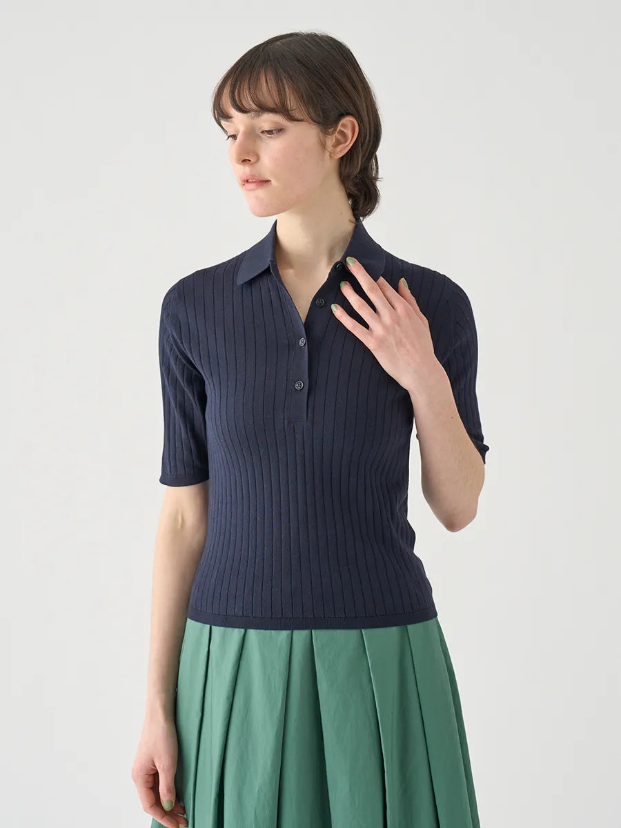 レディース / コットンリブニットポロシャツ S4833 30G / NAVY（ネイビー）