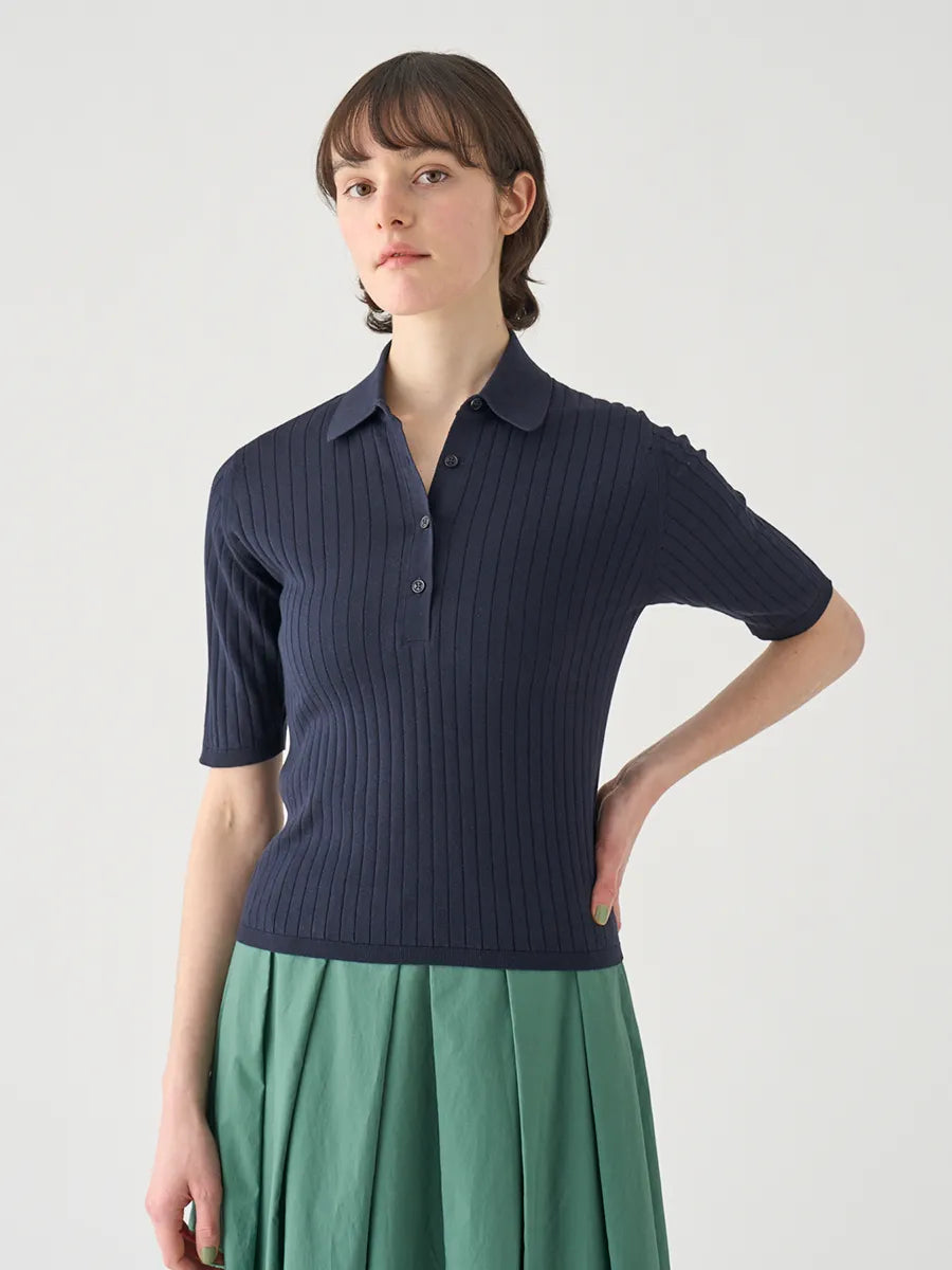 レディース / コットンリブニットポロシャツ S4833 30G / NAVY（ネイビー）
