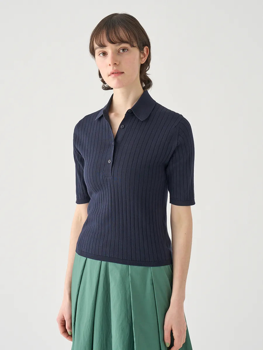 レディース / コットンリブニットポロシャツ S4833 30G / NAVY（ネイビー）