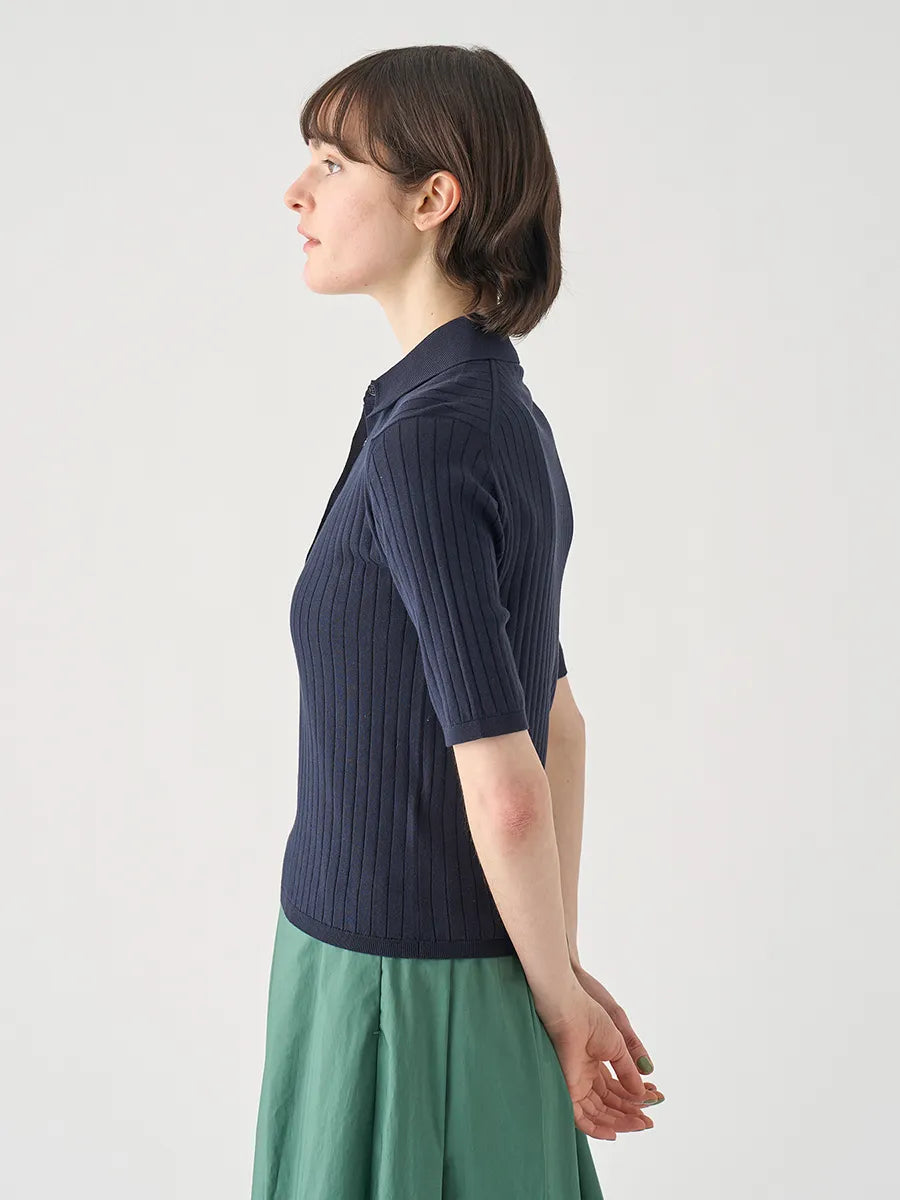 レディース / コットンリブニットポロシャツ S4833 30G / NAVY（ネイビー）