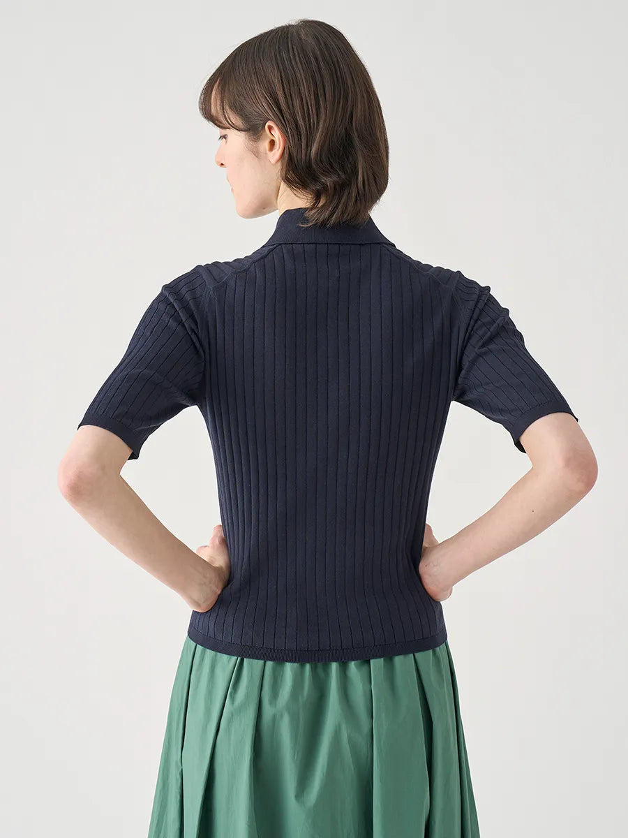 レディース / コットンリブニットポロシャツ S4833 30G / NAVY（ネイビー）