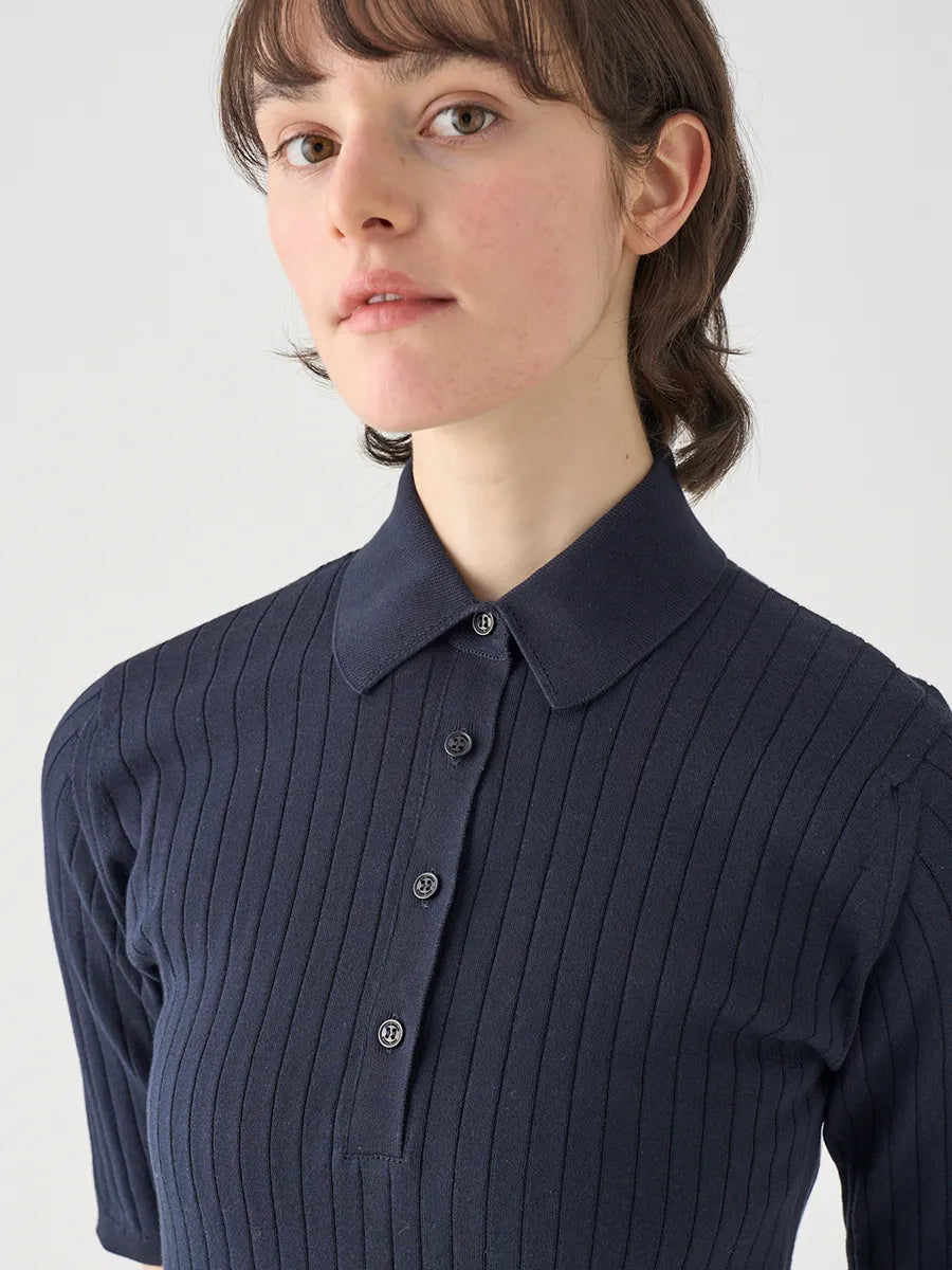 レディース / コットンリブニットポロシャツ S4833 30G / NAVY（ネイビー）